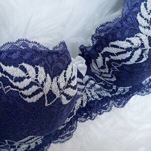 High support navy blue floral lace bra
